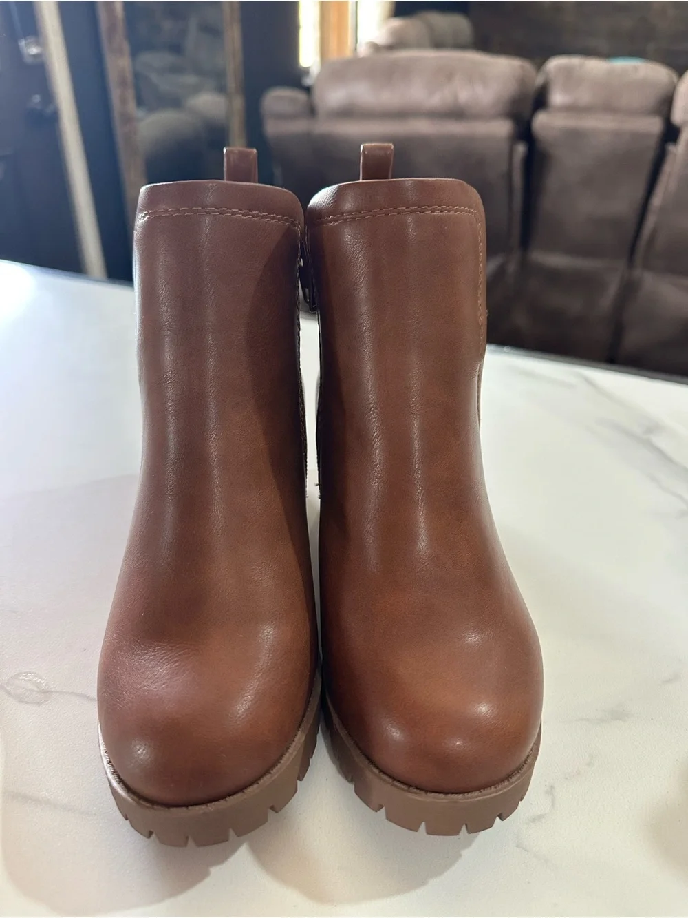 girls Brown Buckle Ankle Booties with Side Zip